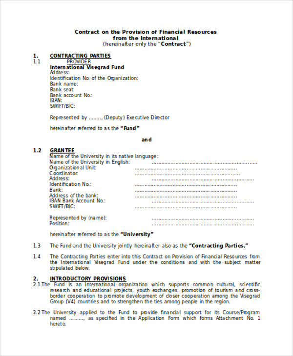 sample international contract form