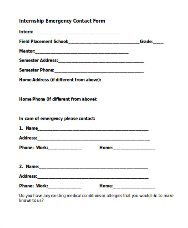 sample internship emergency contact form1