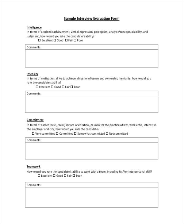 sample job interview evaluation form