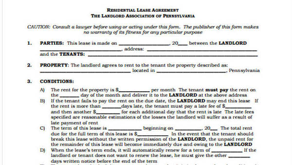 sample lease agreement form