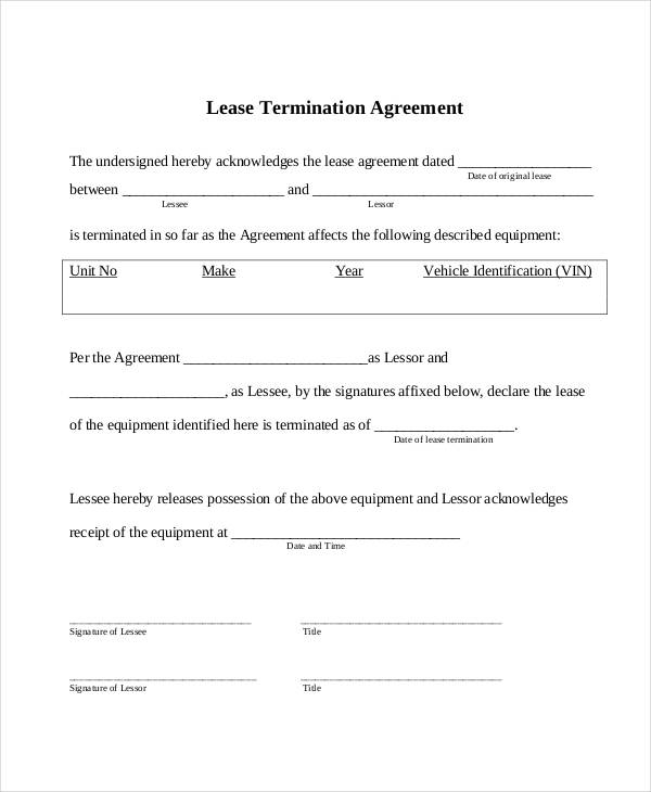 sample lease termination agreement