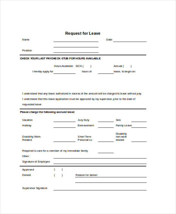 sample leave request form