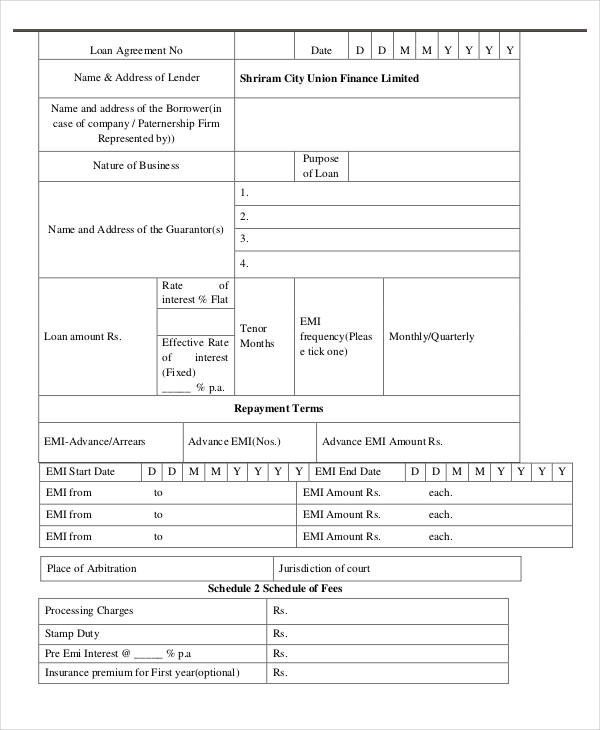 sample loan agreement format