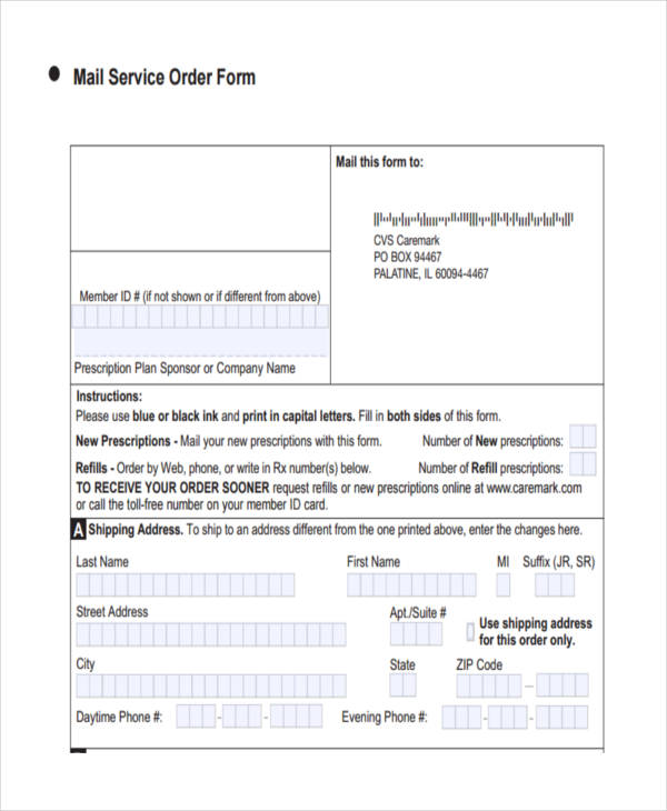 sample mail service order form
