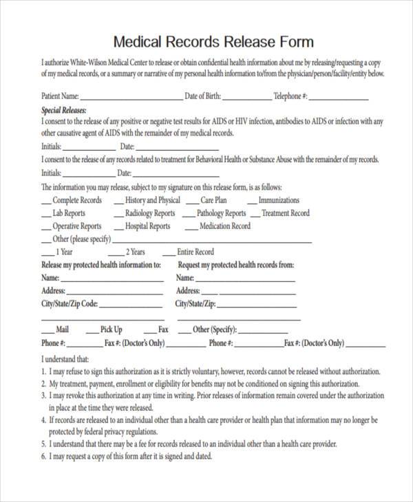 sample medical records release form