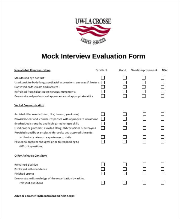 sample mock interview evaluation form