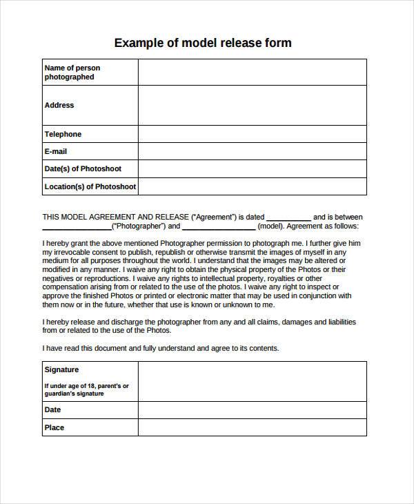 sample model photography release form template