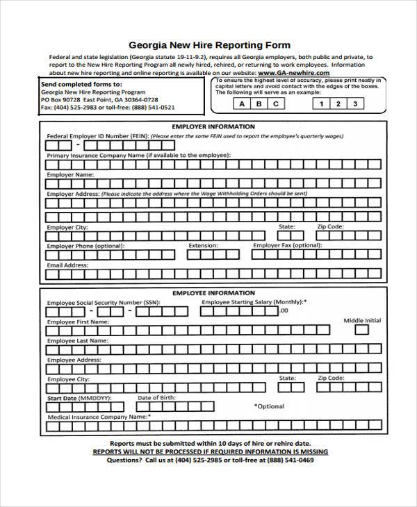 sample new hire processing form
