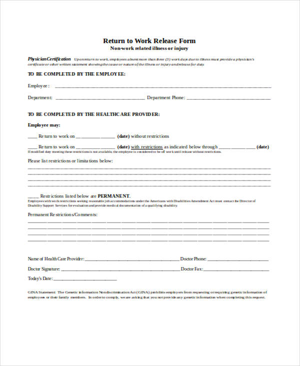 sample patient work release form