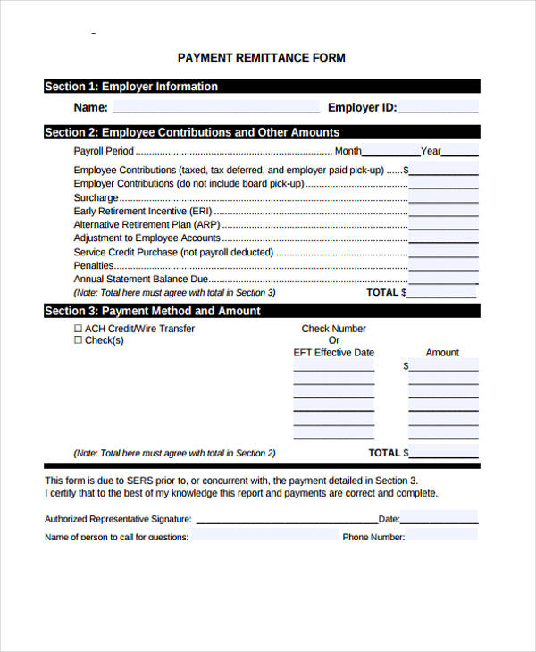 sample payroll remittance form
