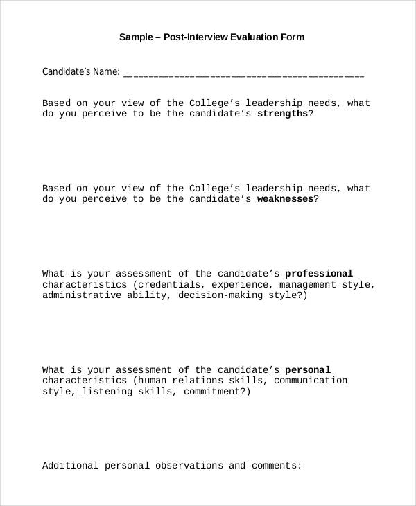 sample post interview evaluation form1