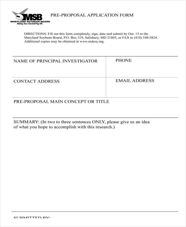 sample pre proposal application form