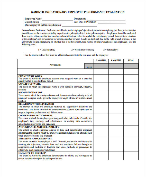 sample probationary employee evaluation form