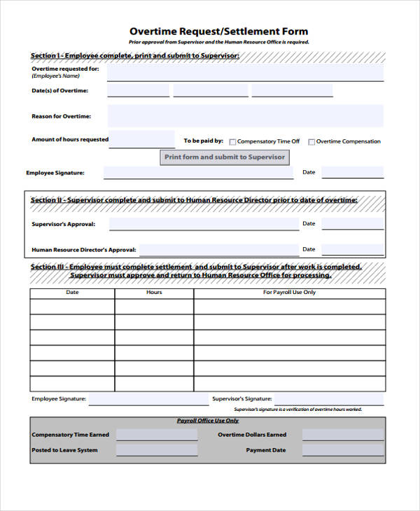 sample request for overtime form