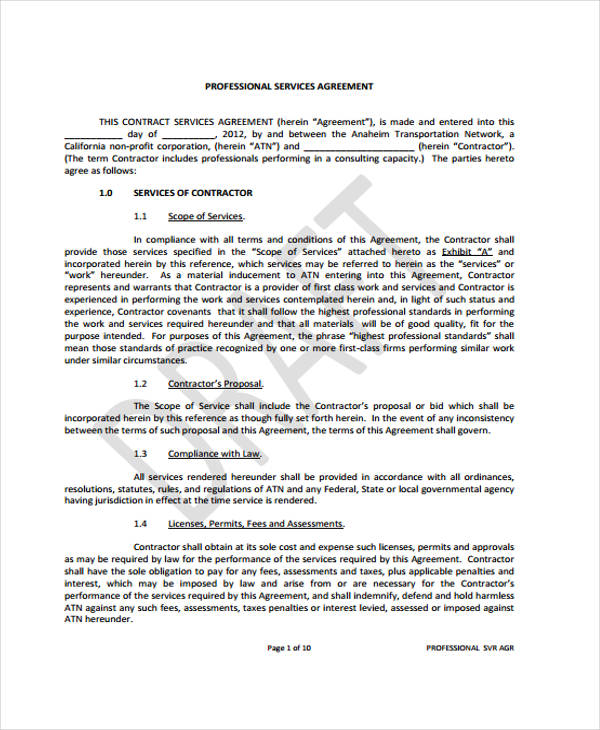 sample service agreement form