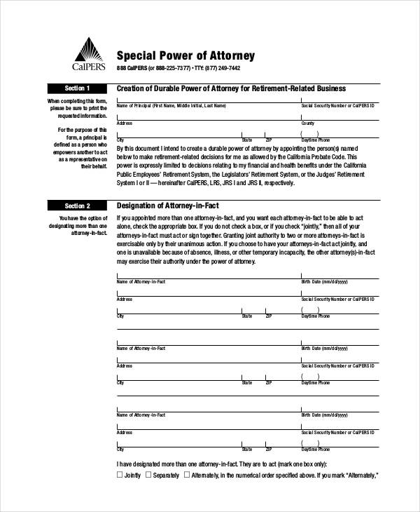 sample special power of attorney form