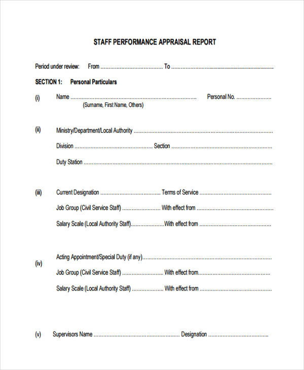 sample staff annual appraisal form