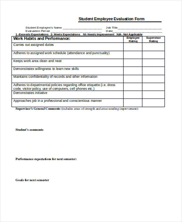 FREE 29+ Sample Employee Evaluation Forms in PDF | MS Word | Excel