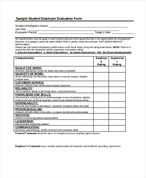 sample student employee evaluation form2
