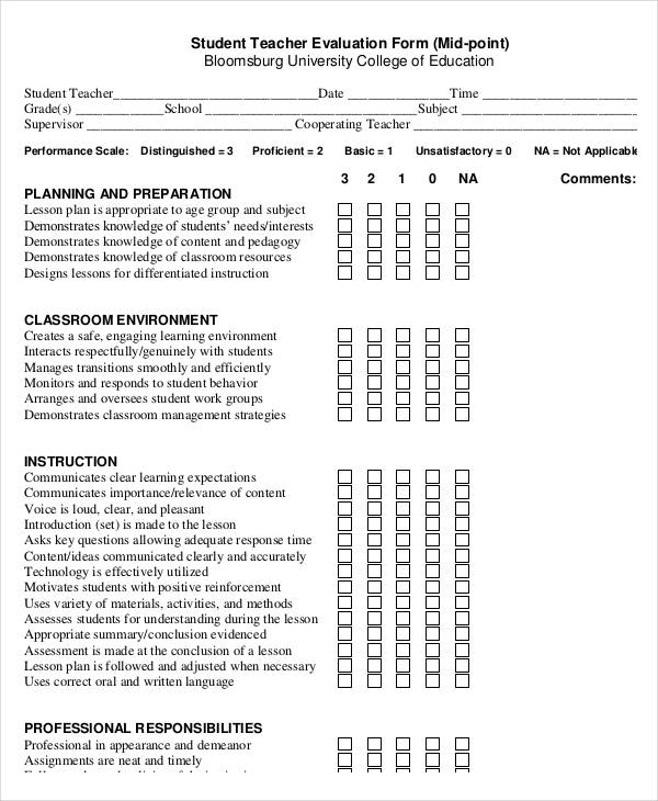 FREE 20+ Sample Teacher Evaluation Forms in PDF | MS Word