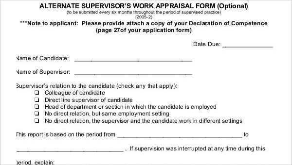 sample supervisor appraisal forms