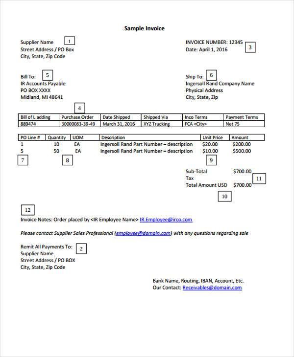 sample supplier invoice form