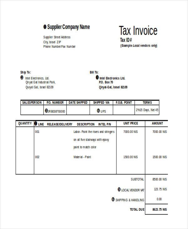 sample supplier invoice form1