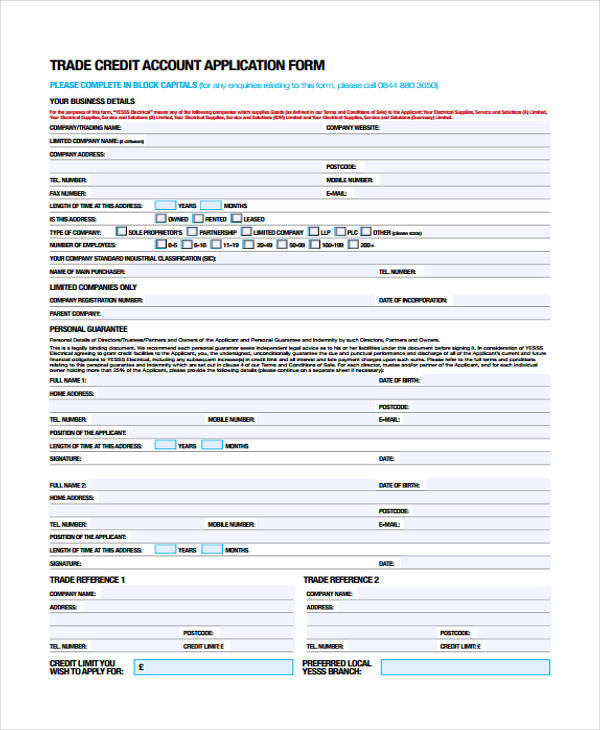 Business Account Application Form Template