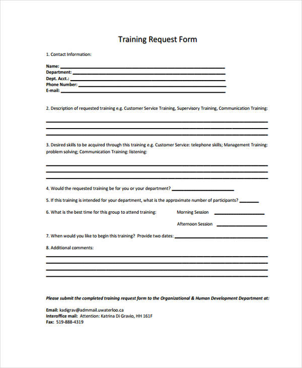 sample training request form