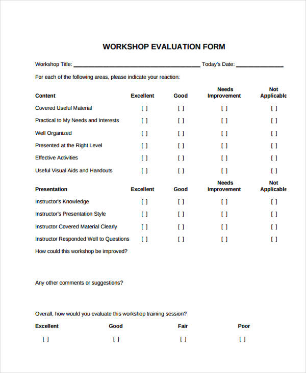 Printable Course Evaluation Form Template