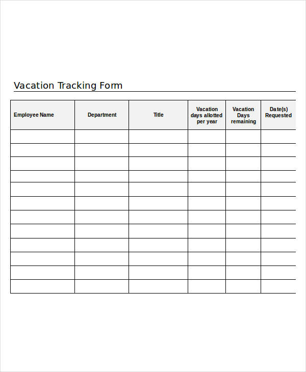 sample vacation tracking form