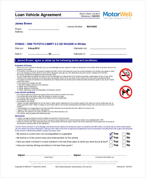 sample vehicle loan agreement