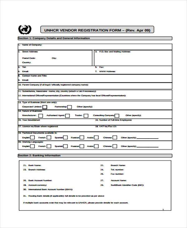 sample vendor registration form