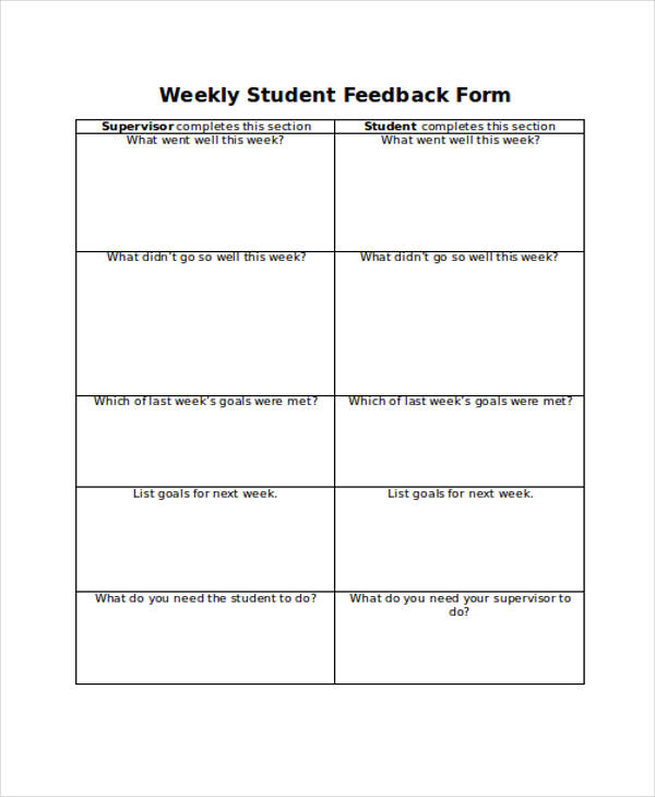 sample weekly student feedback form