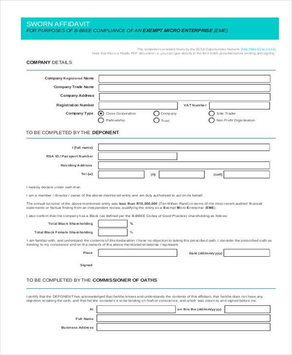 saps sworn affidavit form