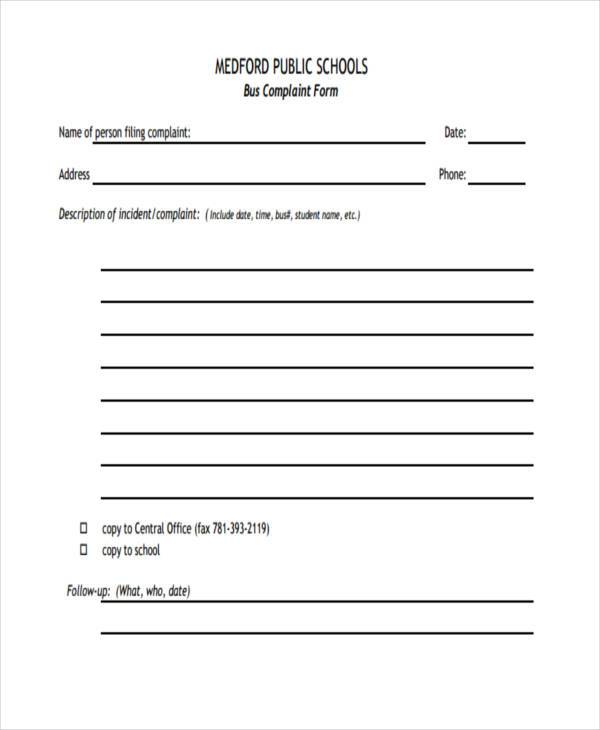 school bus complaint form