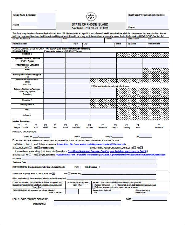 school health medical form