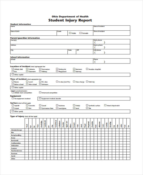 school medical incident report form