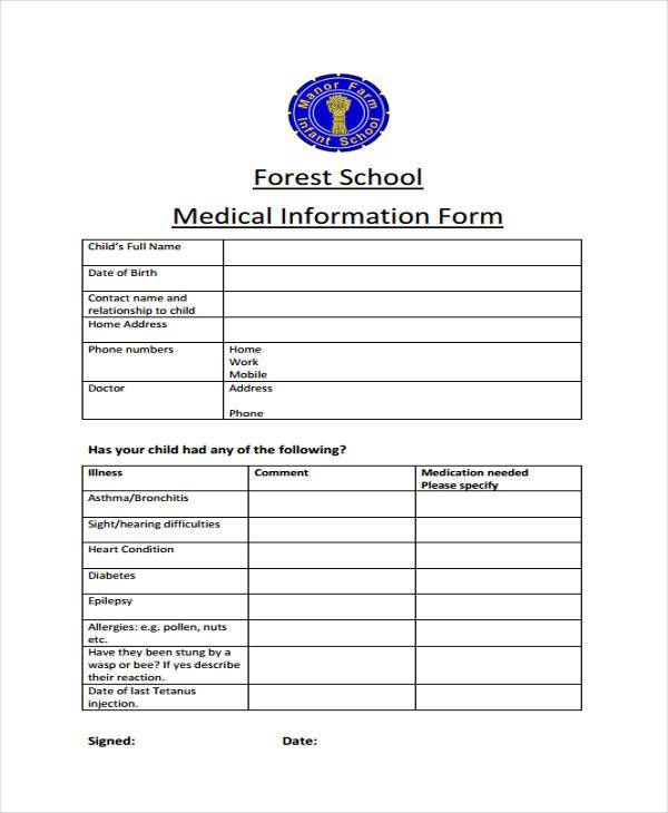 school medical information form