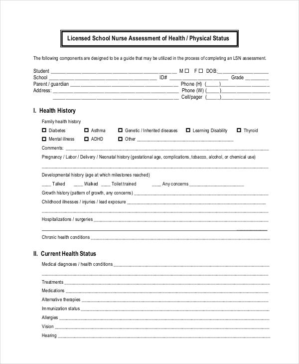 FREE 42+ Health Assessment Form Samples, PDF, MS Word, Google Docs