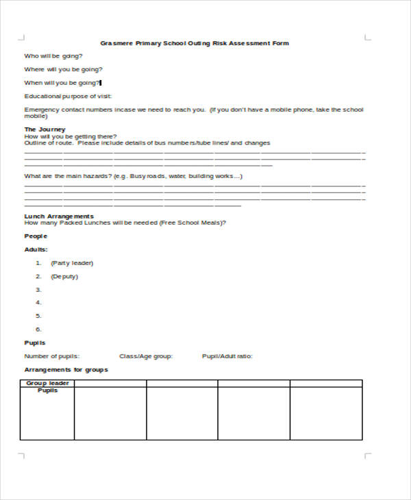 School Risk Assessment Form