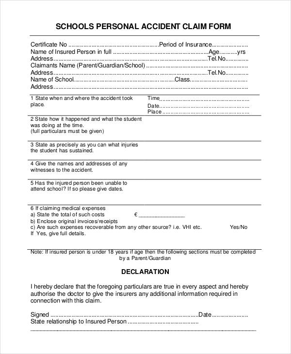 school personal accident claim form