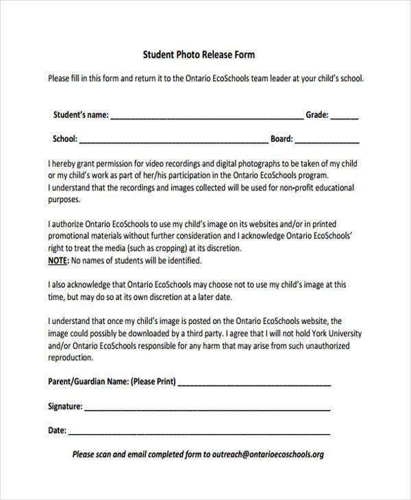 school photo release form template