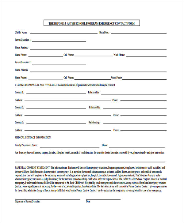 school program emergency contact form