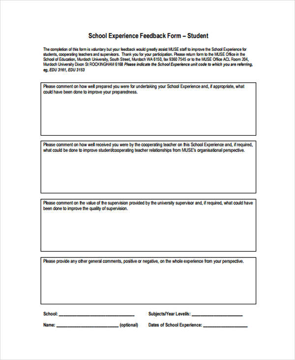 school student experience feedback form1