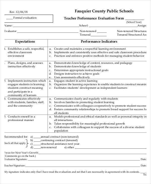 school teacher performance evaluation form1