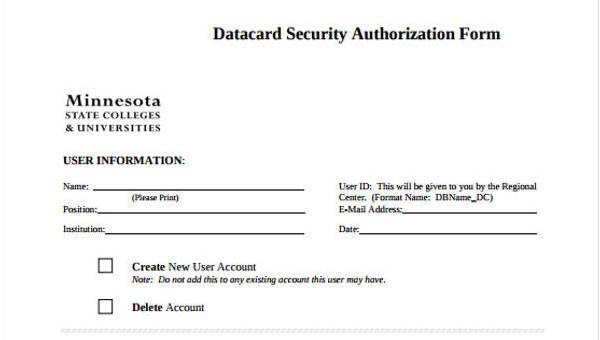 security authorization form samples