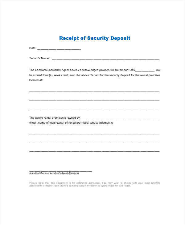 security deposit receipt form1