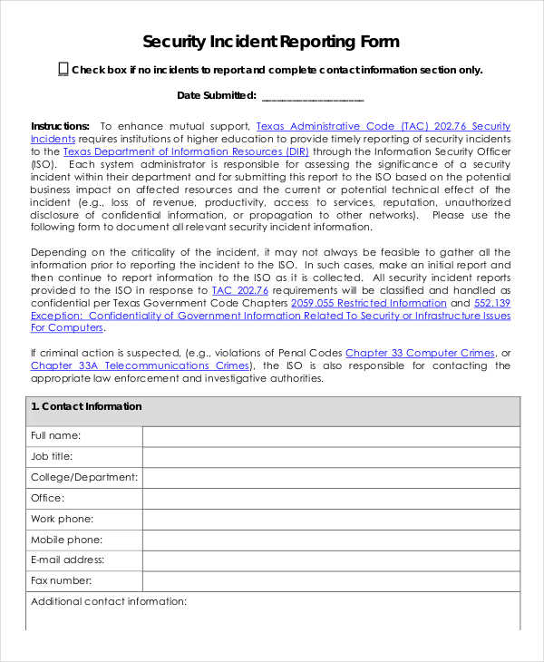 security guard incident report template