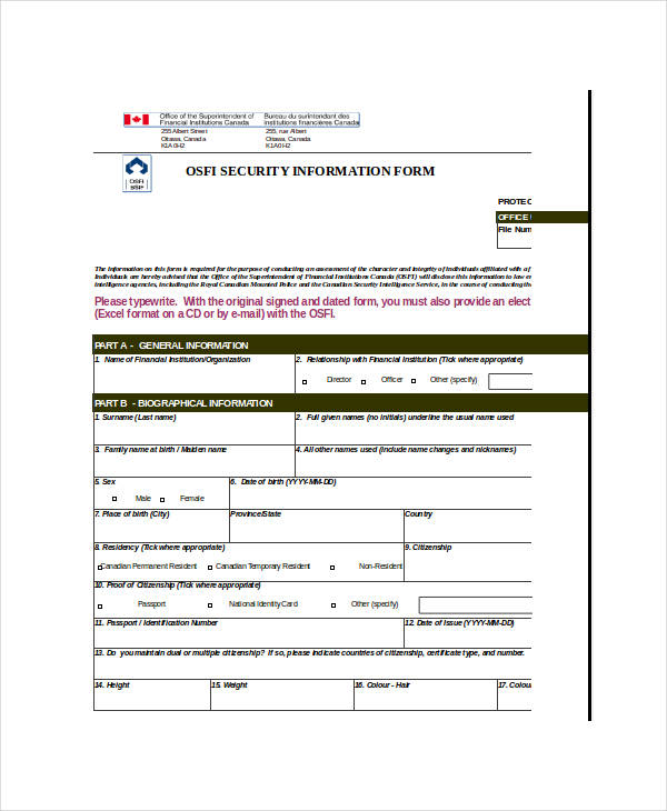 security service information form